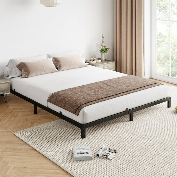 6-inch Metal Low Bed Frame with Metal Slat Support, No Box Spring Needed