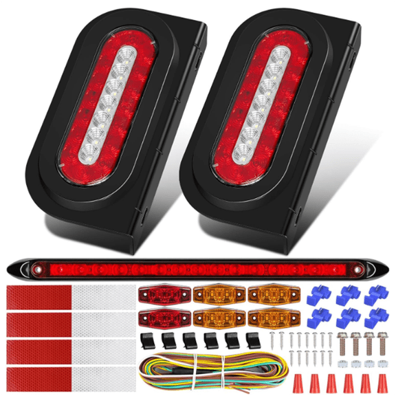 6 inch Oval Led Trailer Lights Kit with Mounting Brackets,Light Bar and Wiring, 2PCS Waterproof Stop Brake and White Backup Reverse Lights for Boat RV Truck (Oval Led Trailer Lights Kit)