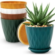 6 inch Plant Pots, 5 Pack Flower Pots Outdoor Indoor, Planters with Drainage Holes and Tray Saucers Multicolor
