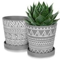 thumbnail image 1 of BUYMAX 6 inch Terracotta Pots with Drainage Hole & Saucer, Modern Geometric Planter Set of 2 in Cement Gray - Boho Indoor Outdoor Flower Pots, 1 of 8