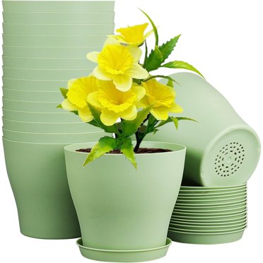 Clear Nursery Pots With Saucers, 20 Pack, Plastic Flower Pots With