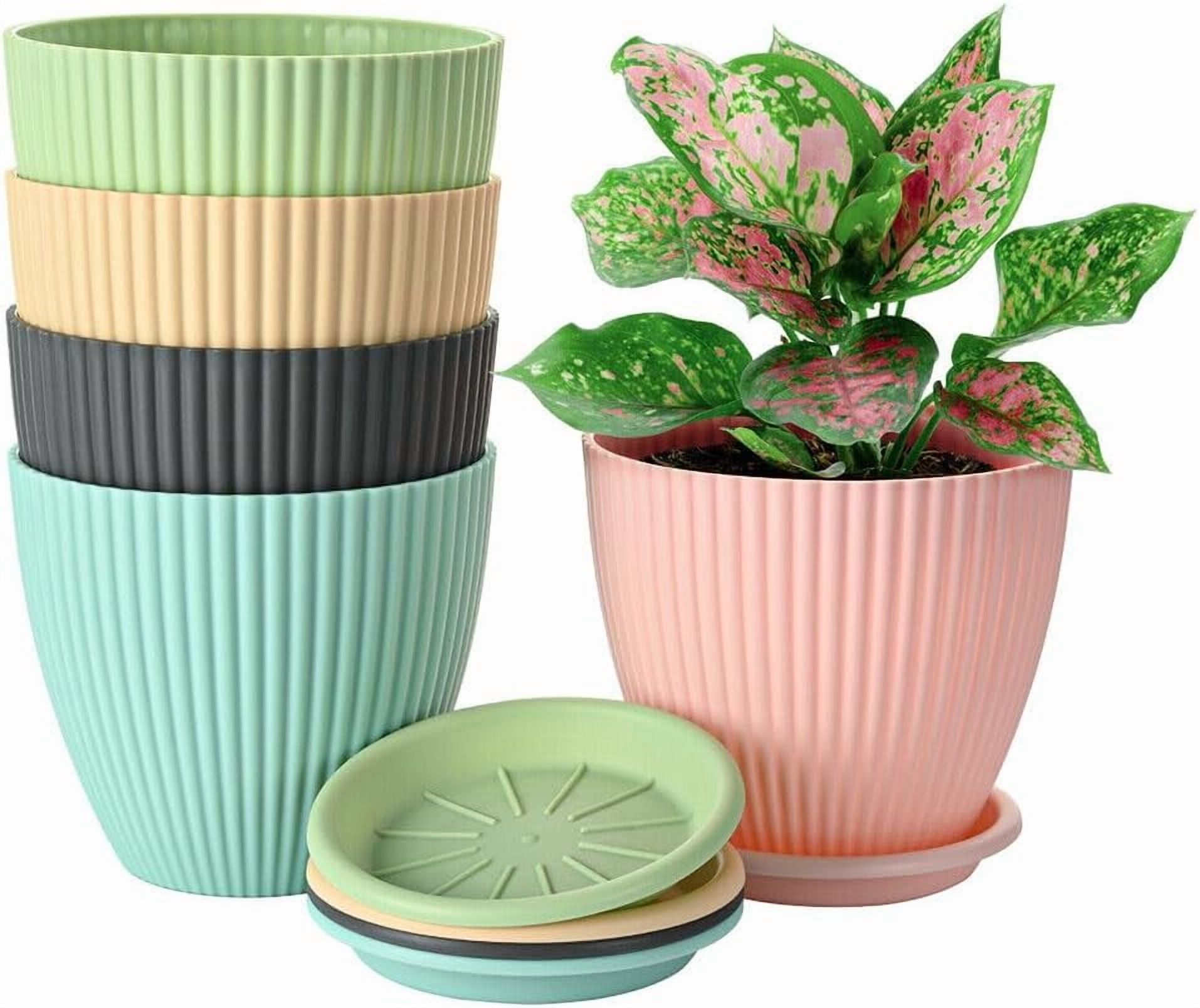 6 inch Pots, 5 Pack Flower Pots Outdoor Indoor, Planters with Drainage ...