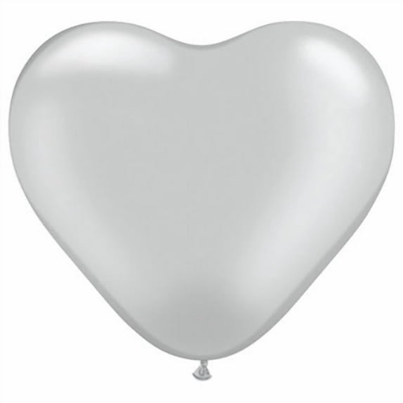 6 inch Qualatex Hearts - Silver Latex Balloons (100 Pack) - Party Supplies Decorations