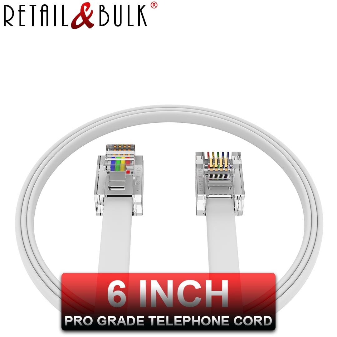 6 inch RJ11 Telephone Cord Pro Grade Landline Phone Cable, 4 Wire