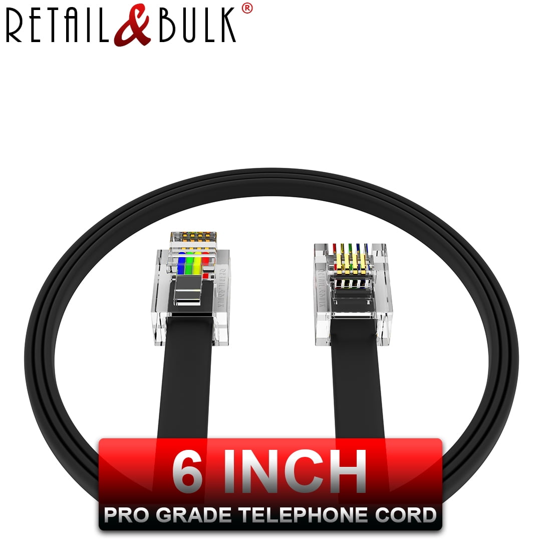 6 inch RJ11 Telephone Cord Pro Grade Landline Phone Cable, 4 Wire