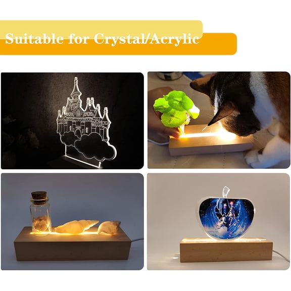 6 inch Rectangle Display Pedestal, Warm Color Rectangle Led Lights Display Base, Crystal Wooden Lighted Base Stand for Acrylic, Crystal, Night Light, Glass Resin Art
