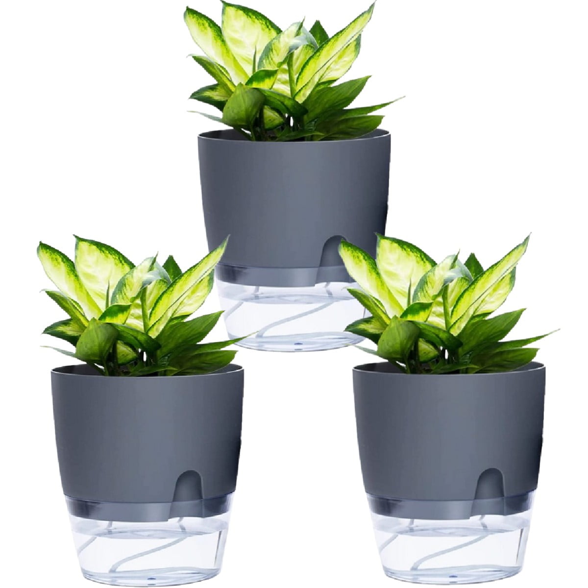 6 inch Self Watering Planter Pot, TRIANU 3 Pack Plastic Flower Pot with ...