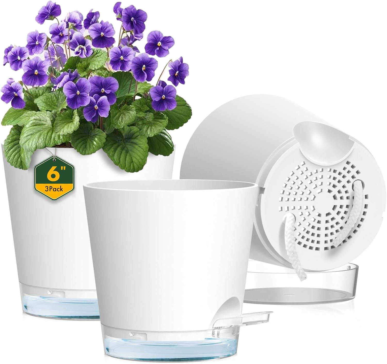 6 inch Self Watering Pots for Indoor Outdoor Plants, 3 Pack Flower ...