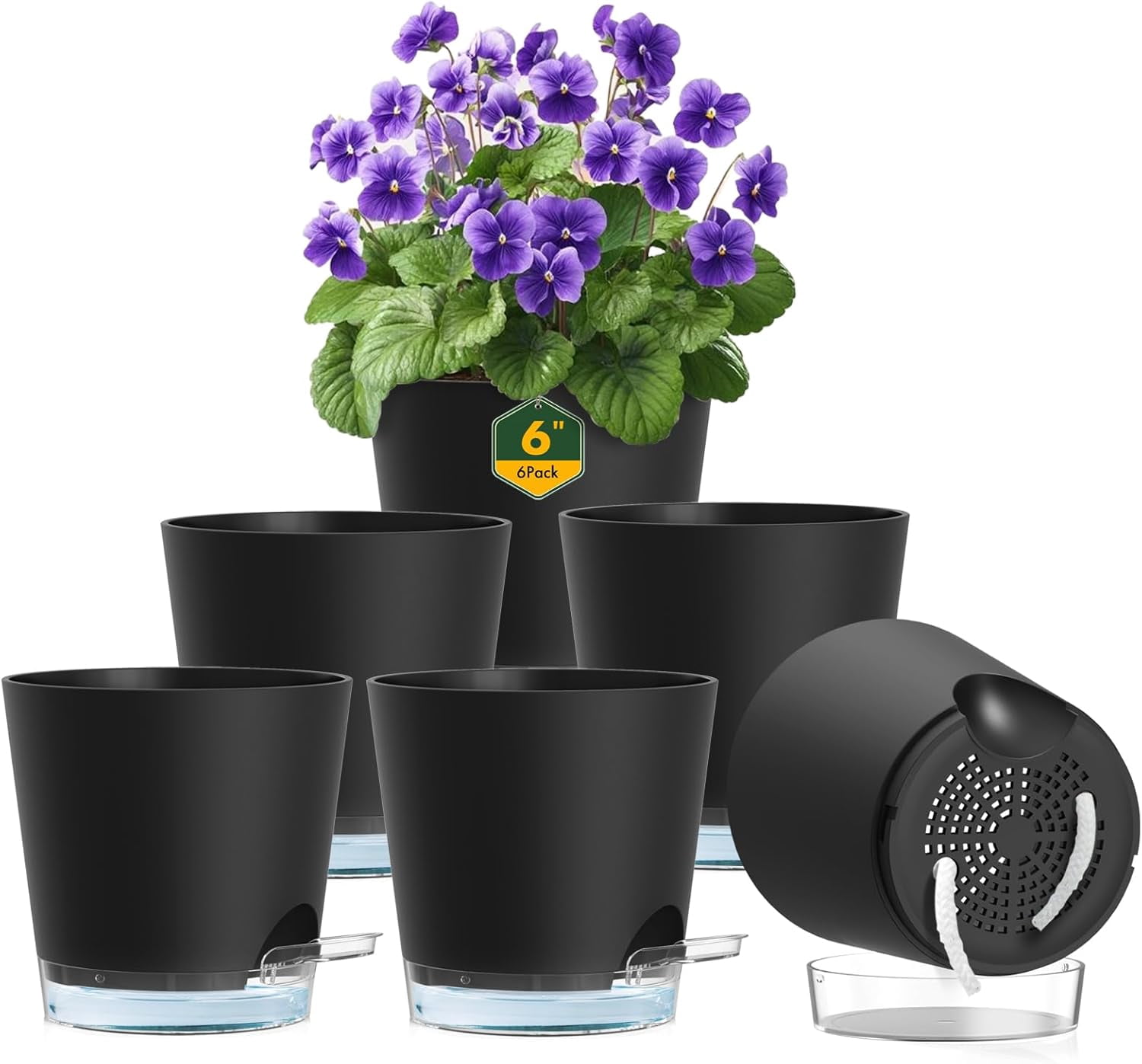 6 inch Self Watering Pots for Indoor Outdoor Plants, 6 Pack Flower ...