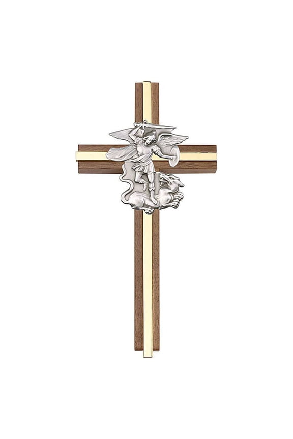 6 inch St. Michael Cross, Walnut w/ Antique Silver inlay