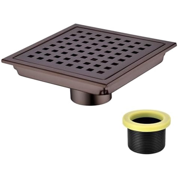 6 inch Stainless Steel Square Shower Floor Drain with Threaded Adapter, Removable Cover Grid Grate, Brushed Bronze Finished$$Tools & Hardware Other