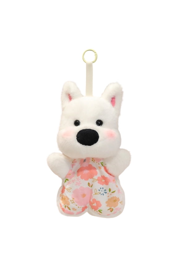 6-inch Stress Relief Bean Bag Plush Toy, Cute White Dog Stuffed Animal with Floral Dress - Soft Comforting Material, Hanging Loop for Easy Carry, Bean Bag Filling for Relaxing Touch - For Kids, Toddl