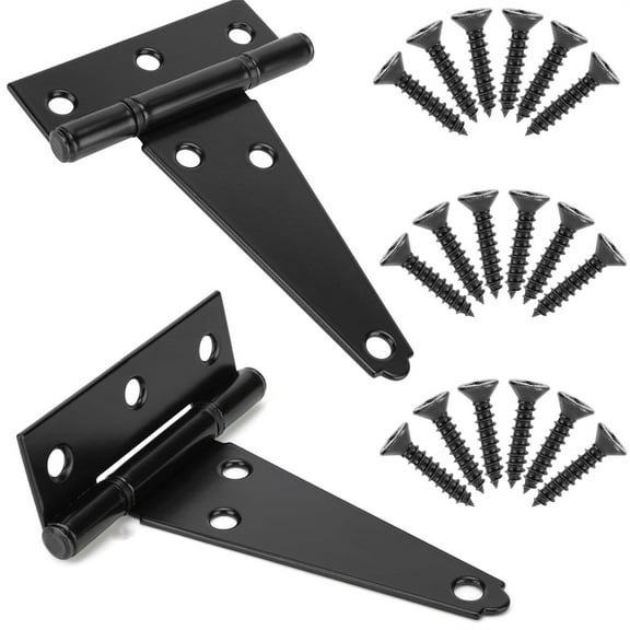 6 inch T-Strap Shed Door Hinges,Bexikou Heavy Duty Shed Barn Door Hinges,Black Tee Hinge with Screws for Wooden Fences,Yard Door,Barn Door Gates, 2Pack/Set