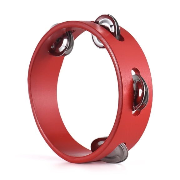 6-inch Tambourine for Adults Pleasant Jingle Sound Red Hand Cranked Bell Rings Wooden Metal Bell Sound Percussion Instruments Home School Party Supplies Single Row Wooden Tambourine