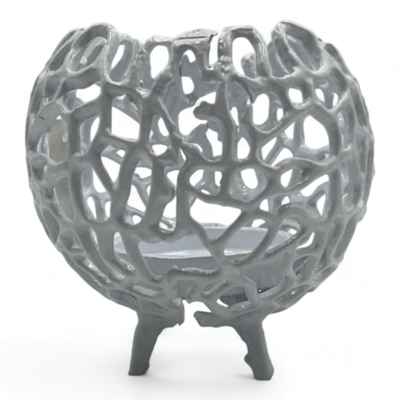 6 inch White Decorative Metal Candle Holder by 90210 Kitchen and Bath