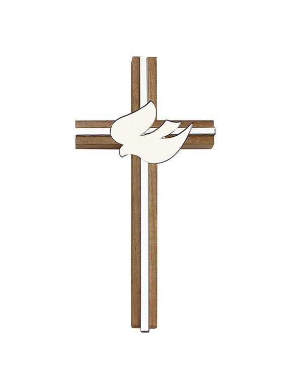 Holy Spirit Wall Cross - Wood, White, 6-Inch - Silver Plate, Silver Finish