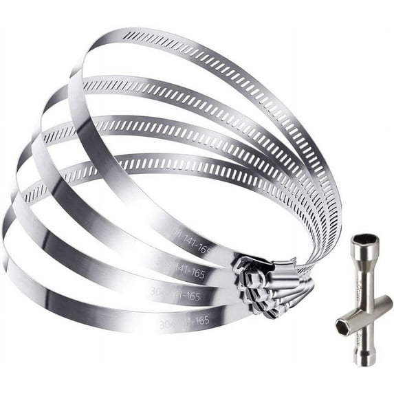 6 inch hose clamps, 150 mm hose clamps, adjustable clamp range 141-165 mm, 304 stainless steel hose clamps, 4 pieces, socket wrench for fastening pipes