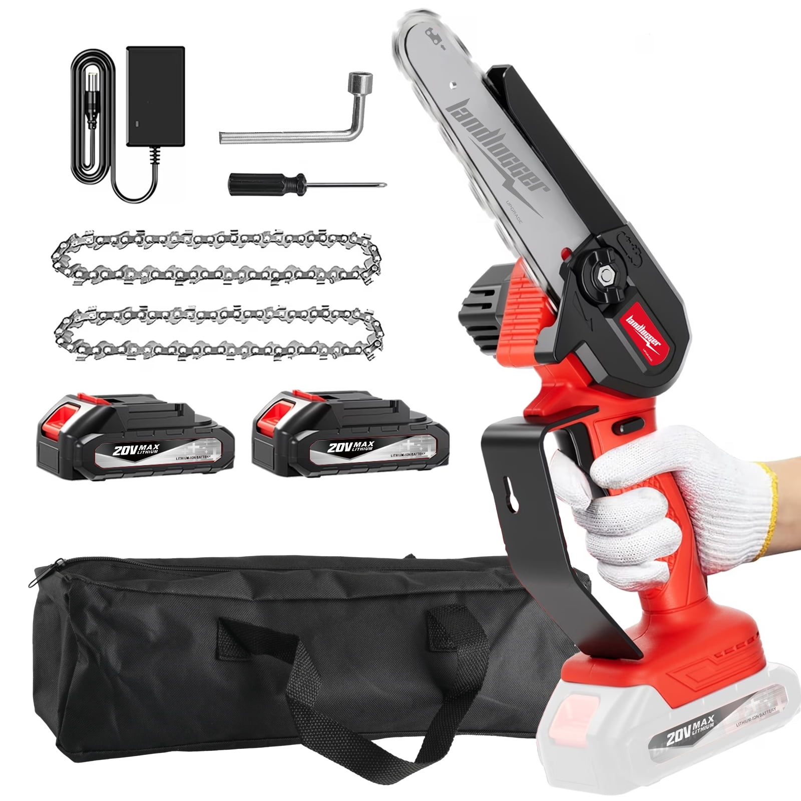 Mini Cordless Chainsaw  6-inch * Battery*2+box+2chain+1plate