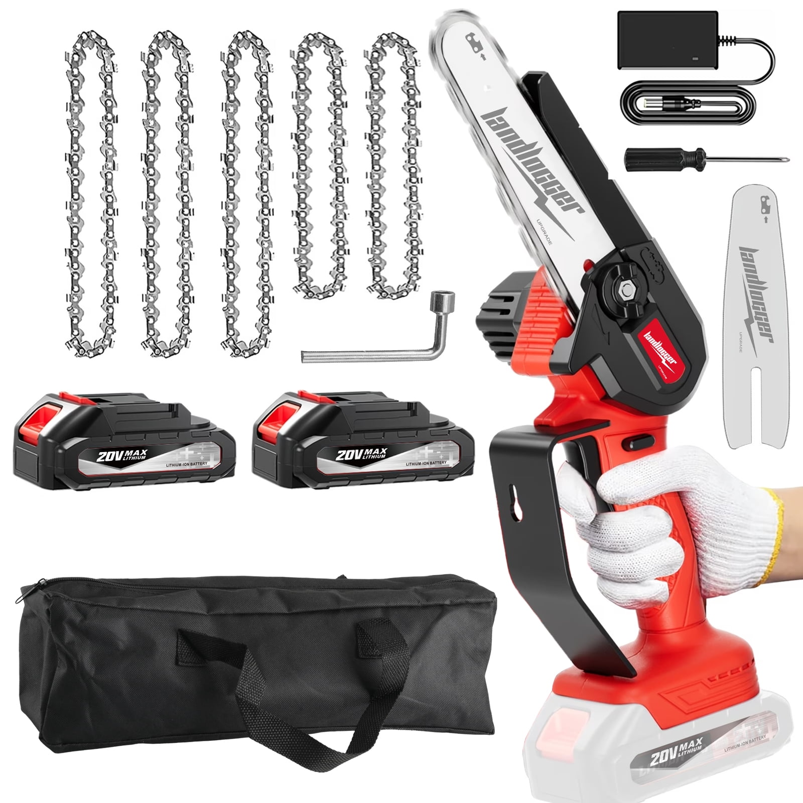 6-inch mini chainsaw with adjustable chain  Battery X2+6+4 Inch Guide Plate+5 Chain