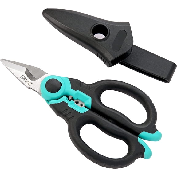 .6-inch stainless steel electrician's scissors, heavy-duty professional grade, suitable for aluminum and copper soft cables (turquoise color)