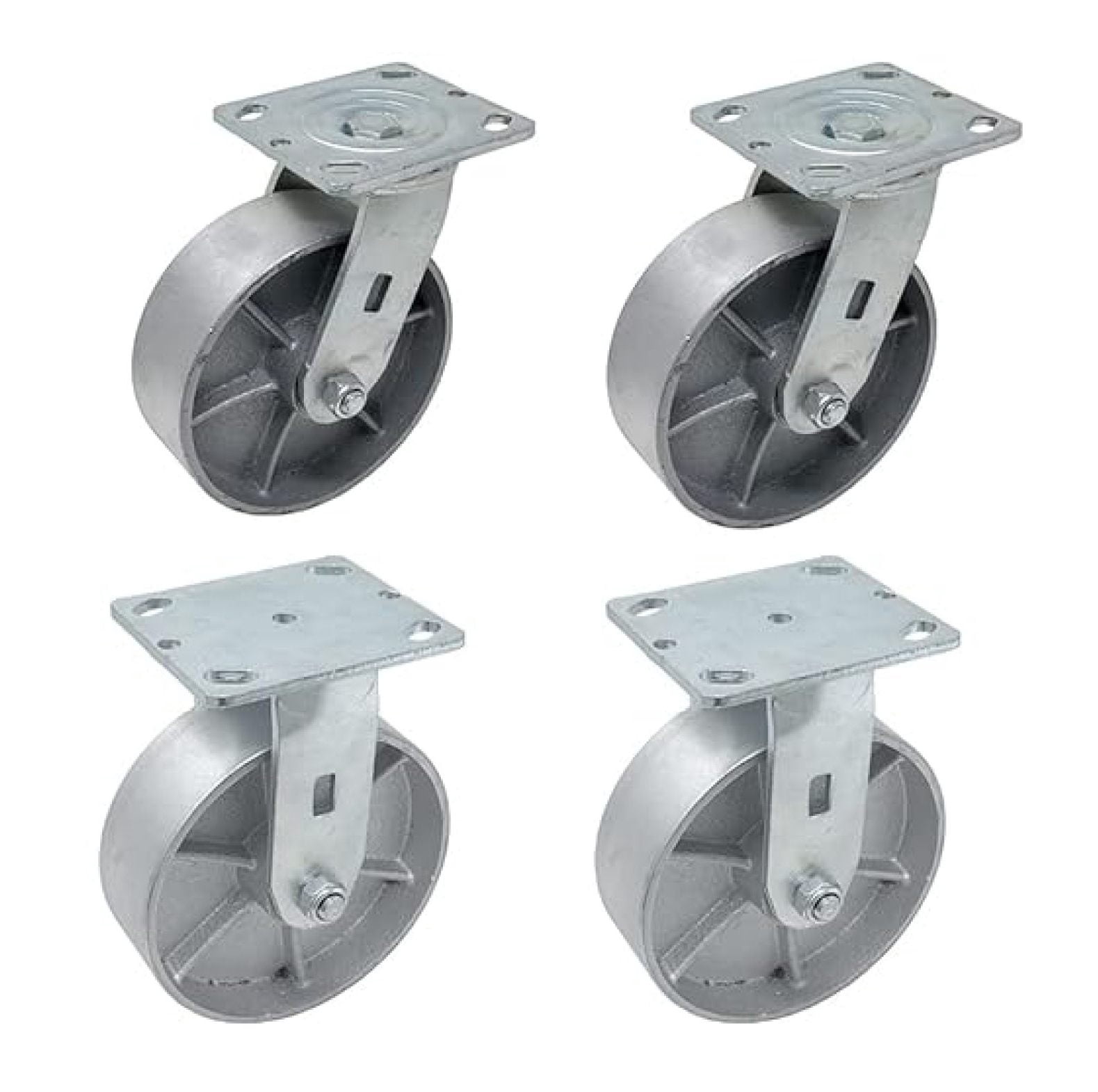 6 inch x 2 inch Steel Heavy Duty Casters, 2 Swivel Top Plate Casters ...
