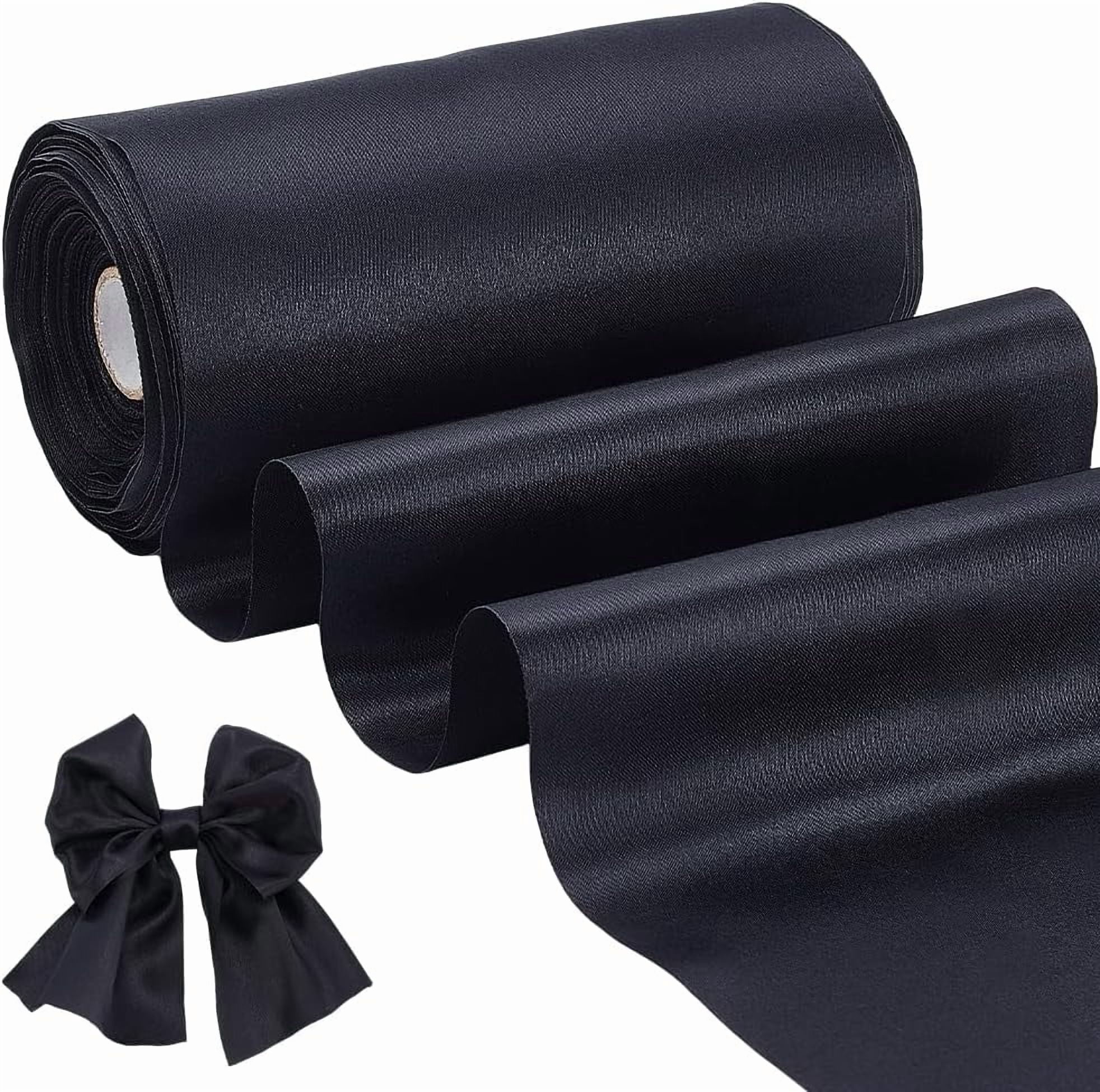 6 inch x 32yd Black Satin Ribbon Outdoor Ribbon Solid Black Fabric for Easter Outdoor Decoration Wedding Party Gift Wrapping Bouquet Floral Crafts Clothing Sewing