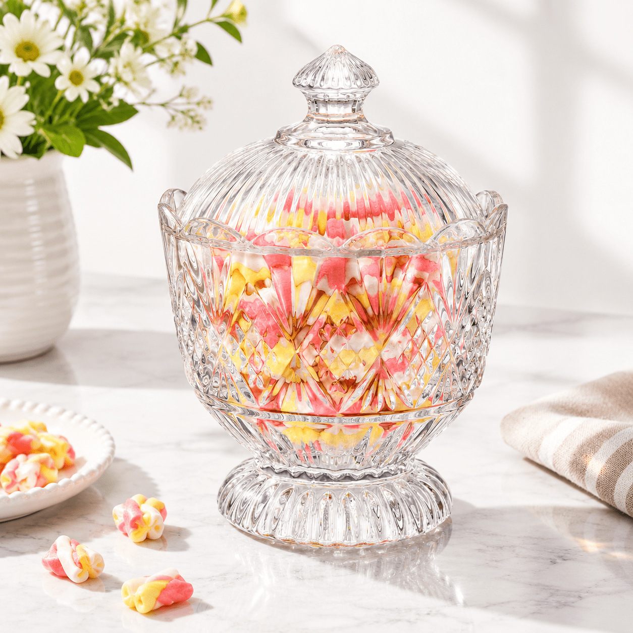 6 inches Glass Candy Storage Jar with Lid, 40 oz Vintage Decorative ...