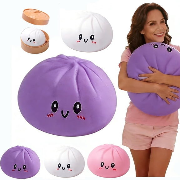 6" jumbo dumpling stress ball for adults, slow-rising decompression dough fidget tool.
