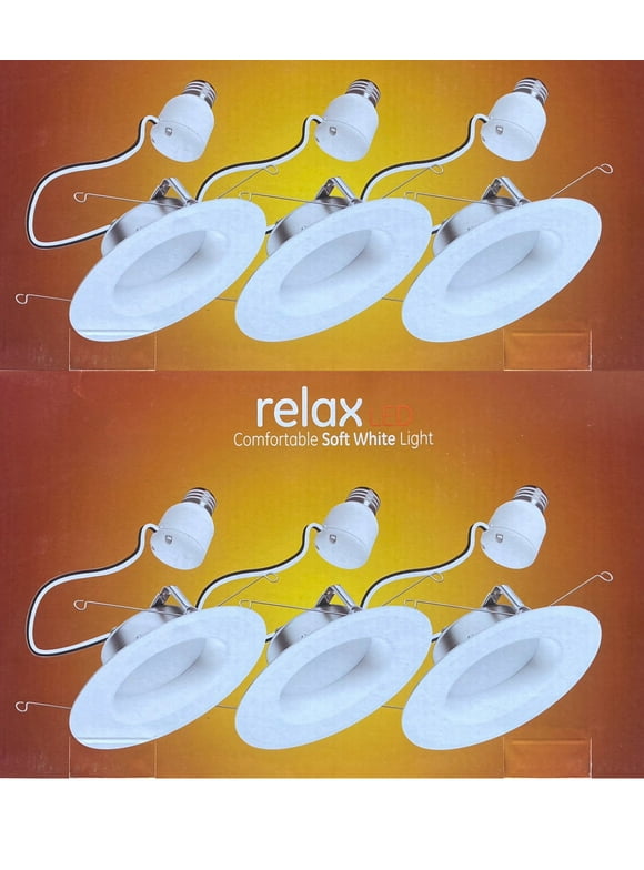(6 lamps) GE LIGHTING 47697 relax HD LED Light Bulbs, 6 inch recessed downlight, Soft White, 8 Watt, 700 Lumens, Indoor Floodlight