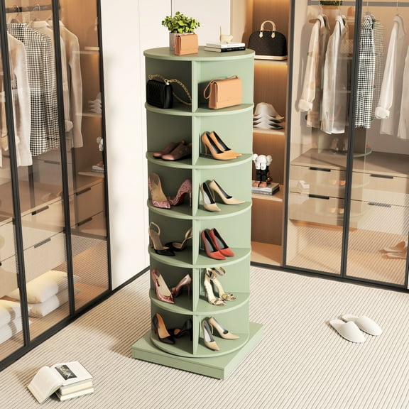 6-layer 360 Rotating Shoe Storage, Holds 24 Pairs, Space Saving, Easy Assembly, Modern American Style Rack In , 6-layer, Stores , Look