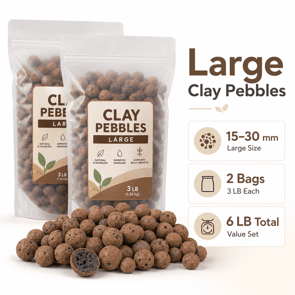 6 lb LECA Expanded Clay Pebbles, 2 Pack 3 lb Bags, Large 1530mm Hydroponic Grow Media for Indoor Plants, Orchids, Succulents, Potting Mix & Decorative Top Dressing