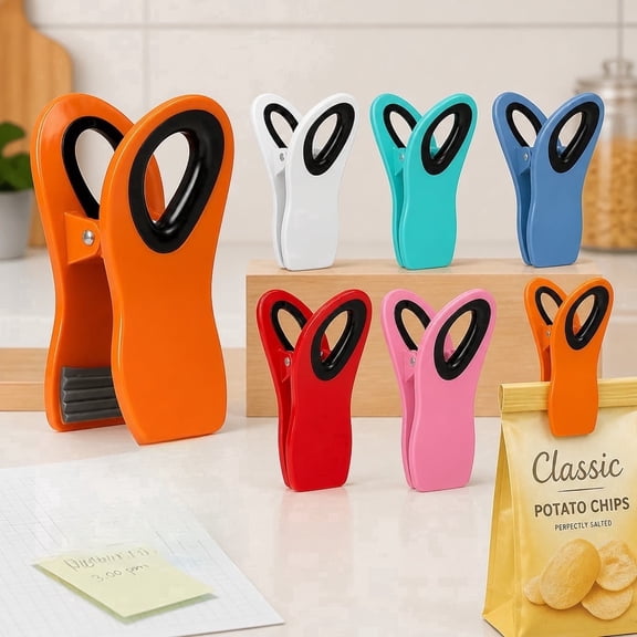6 Pack Magnetic Food Bag Clips, Reusable Plastic Sealing Clips for Snacks, Bread and Dry Food Storage, Household Refrigerator Storage