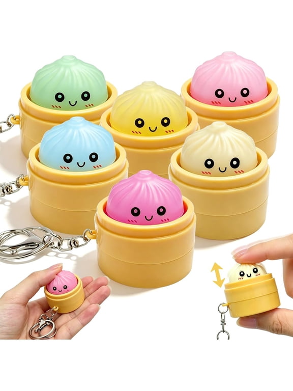 6 mini dumpling keyboard clicker fidget, crisp sound keychain for bags.
