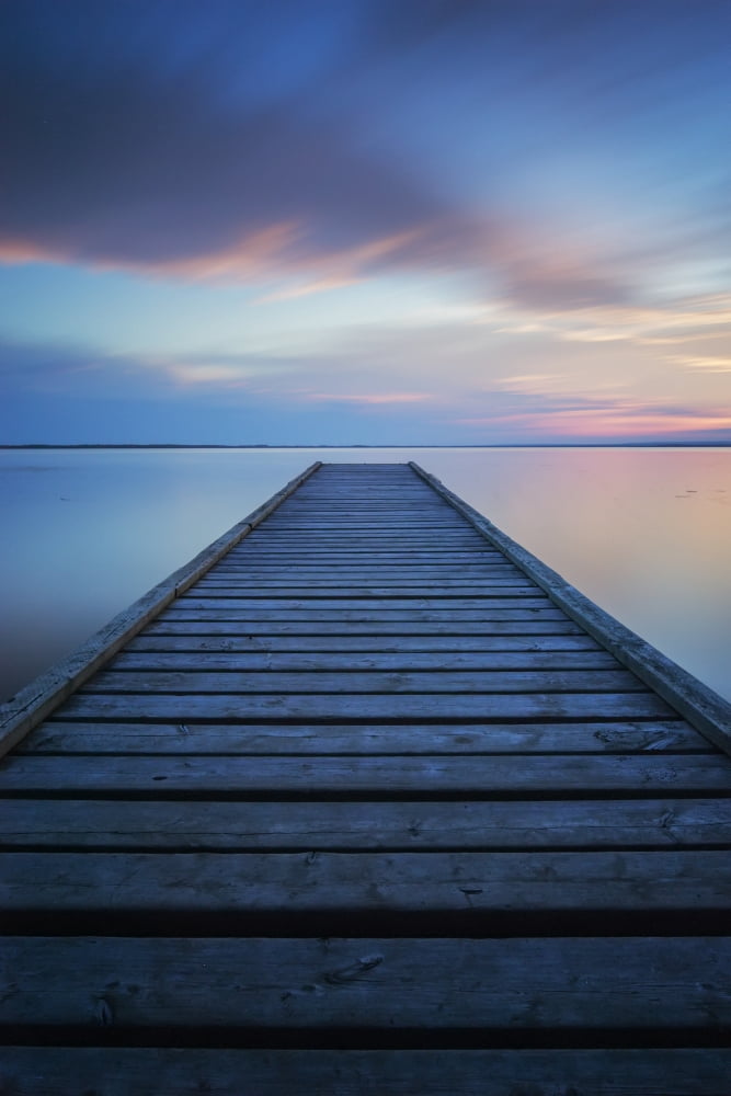 6 minute exposure of an old dock Queen Elizabeth Provincial Park Alberta Canada Canvas Art - Robert Postma Design Pics (12 x 19)