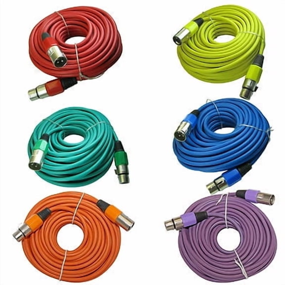 6 mixed color 50 ft foot feet balanced shielded powered speaker cables cords