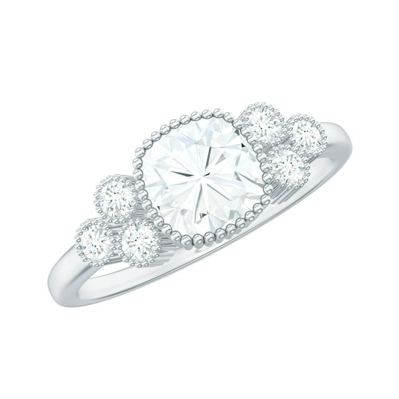 Rosec Jewels Moissanite Cushion Cut Engagement Ring 1 Carat - 6 mm - Bezel Set Ring - D-VS1 Quality Certified, 14K White Gold, US 11.00