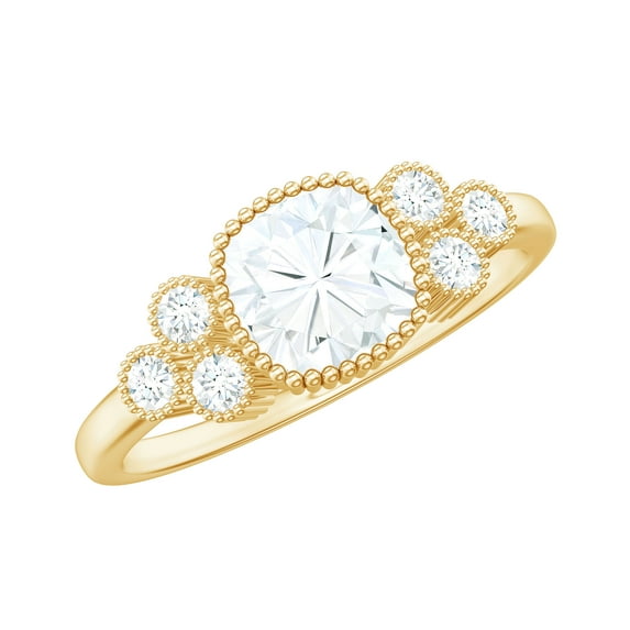 Rosec Jewels Moissanite Cushion Cut Engagement Ring 1 Carat - 6 mm - Bezel Set Ring - D-VS1 Quality Certified, 14K Yellow Gold, US 6.50