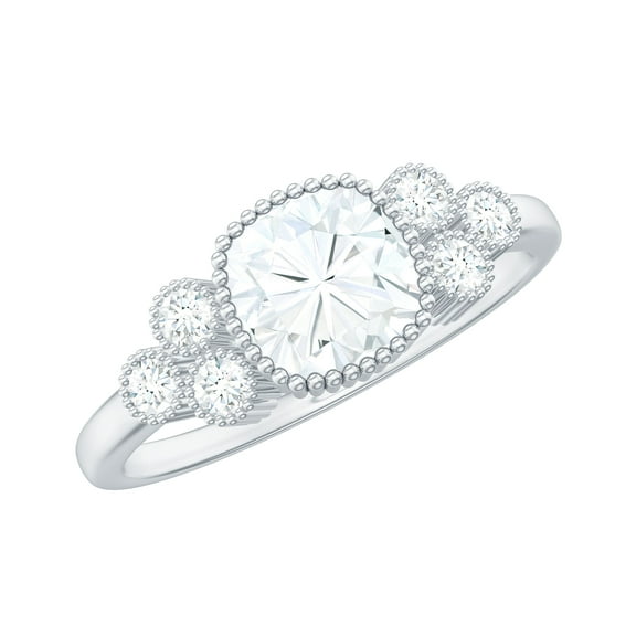 Rosec Jewels Moissanite Cushion Cut Engagement Ring 1 Carat - 6 mm - Bezel Set Ring - D-VS1 Quality Certified, 925 Sterling Silver, US 4.00