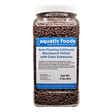 6 mm Floating Blackworm Pellets with Color Enhancers & Vitamins. Great for All Tropical Fish, Marine Fish, Cichlids, Carnivores, Discus, Coldwater Fish, Koi & Pond Fish…3-lb 8oz Lg Jar