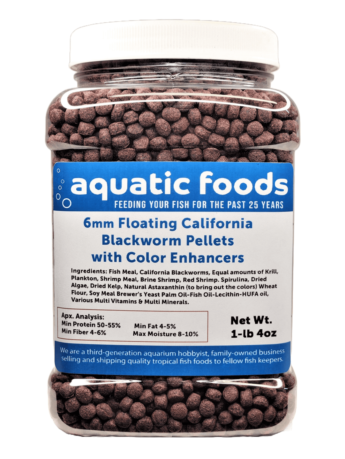 6 mm Floating Blackworm Pellets with Color Enhancers & Vitamins. Great for All Tropical Fish, Marine Fish, Cichlids, Carnivores, Discus, Coldwater Fish, Koi & Pond Fish …1-lb 4oz Med Jar