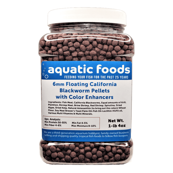 6 mm Floating Blackworm Pellets with Color Enhancers & Vitamins. Great for All Tropical Fish, Marine Fish, Cichlids, Carnivores, Discus, Coldwater Fish, Koi & Pond Fish 1-lb 4oz Med Jar