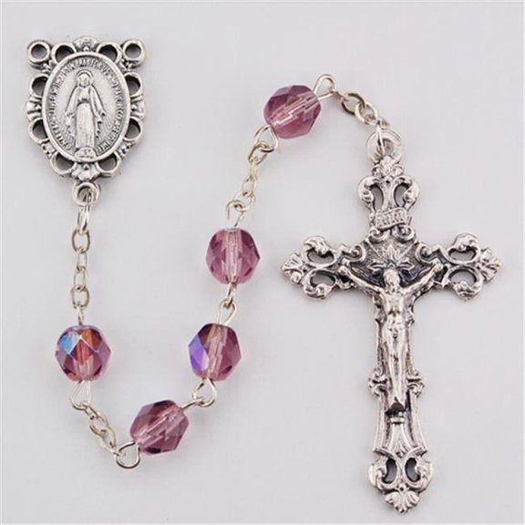 6 mm Glass June Croos Rosary Set - Light Lavender