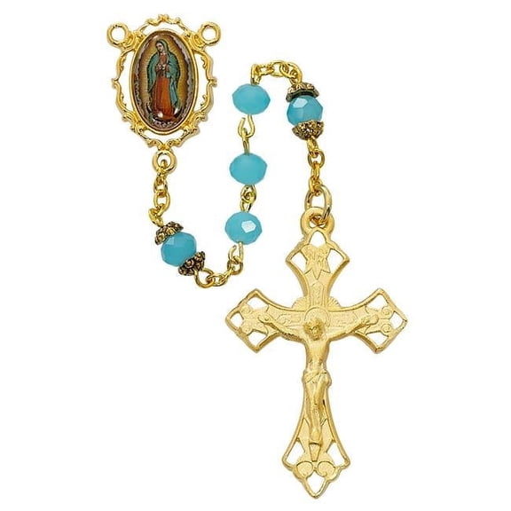 6 mm Guadalupe Cross Rosary Set - Aqua