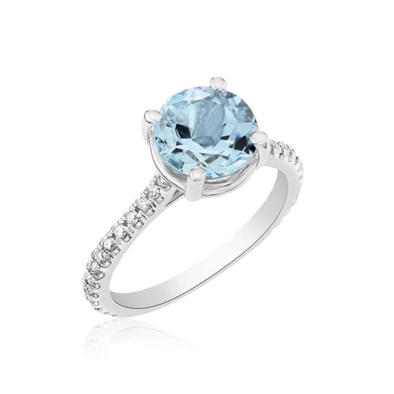 6 mm Ilano 2 CTTW Round 14K White Gold Diamond & Aquamarine Rings