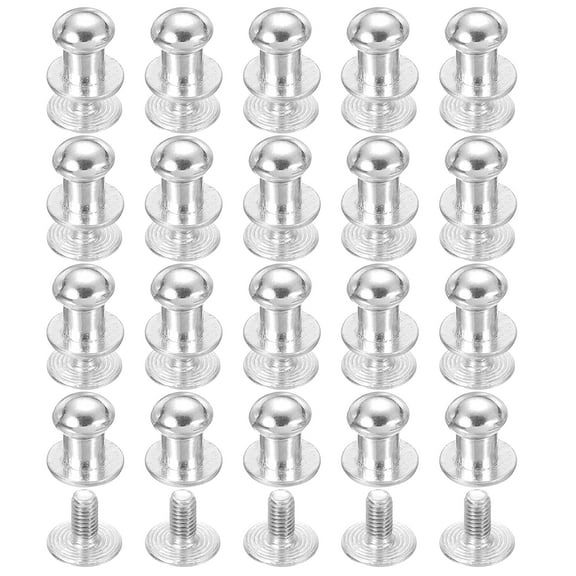 6 mm Leather Rivets, 20 Sets Ball Head Stud Screw Back Round Head Button Chicago Screw, Silver Tone