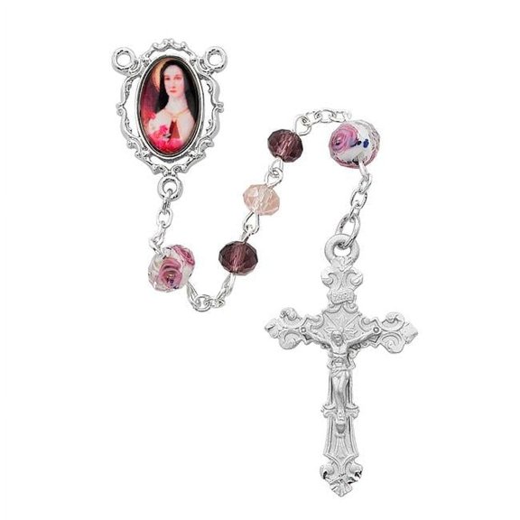 6 mm Multi-Crystal Therese Cross Rosary Set - Pink