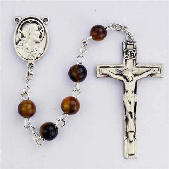 6 mm Sterling Cross Rosary Set - Tiger Eye