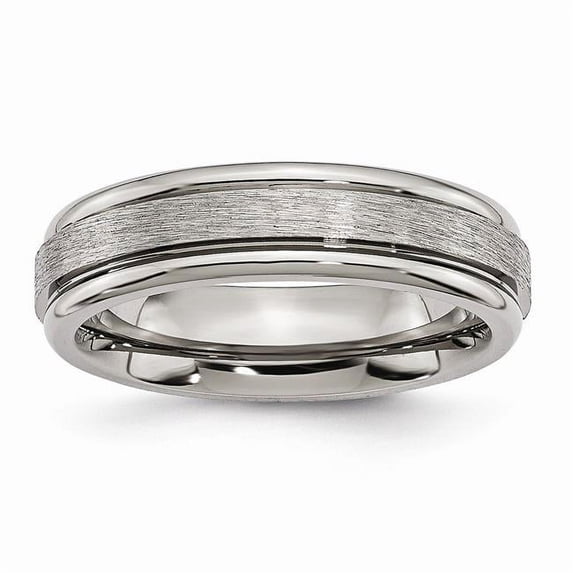 6 mm Titanium Grooved Edge Satin & Polished Band, Size 13.5