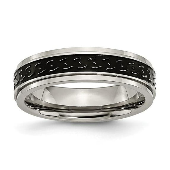 6 mm Titanium Ridged Edge Black Enamel Braid Design Polished Band, Size 11.5