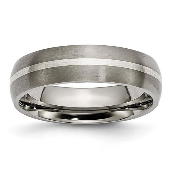 6 mm Titanium Sterling Silver Inlay Brushed Band, Size 7